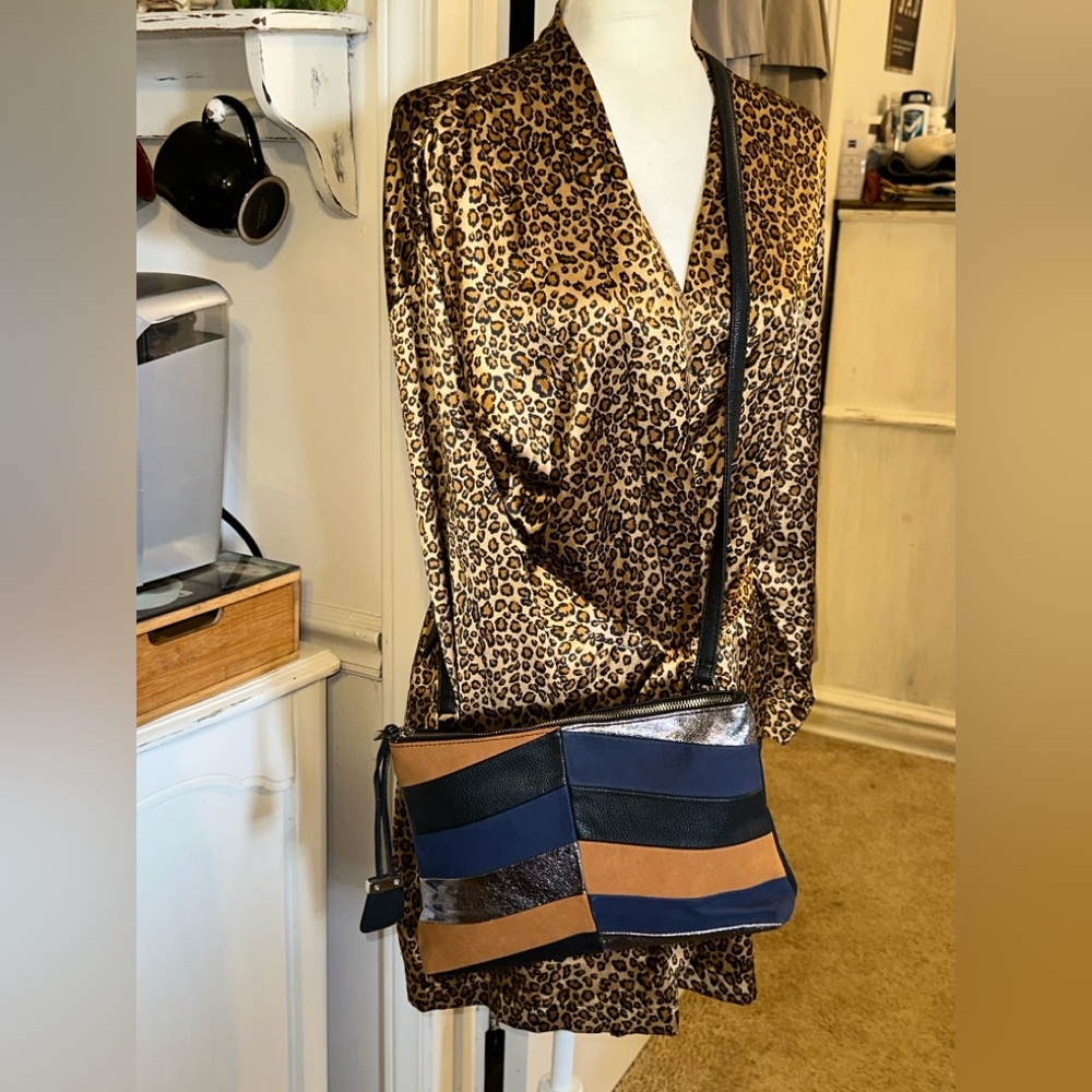 Faux leather Sammy crossbody purse patchwork brown